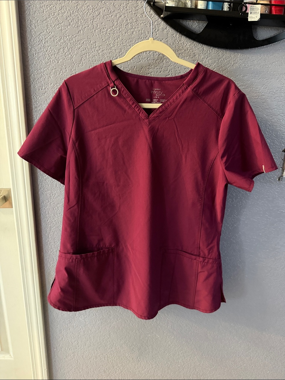 Infinity by Cherokee LG V-Neck Short Sleeve Scrub Top - Burgundy